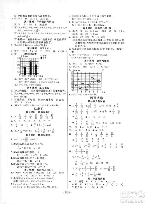 延边大学出版社2021小状元随堂作业数学五年级下册BS北师版答案