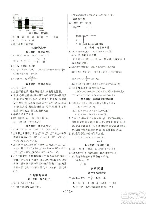 延边大学出版社2021小状元随堂作业数学六年级下册人教版答案