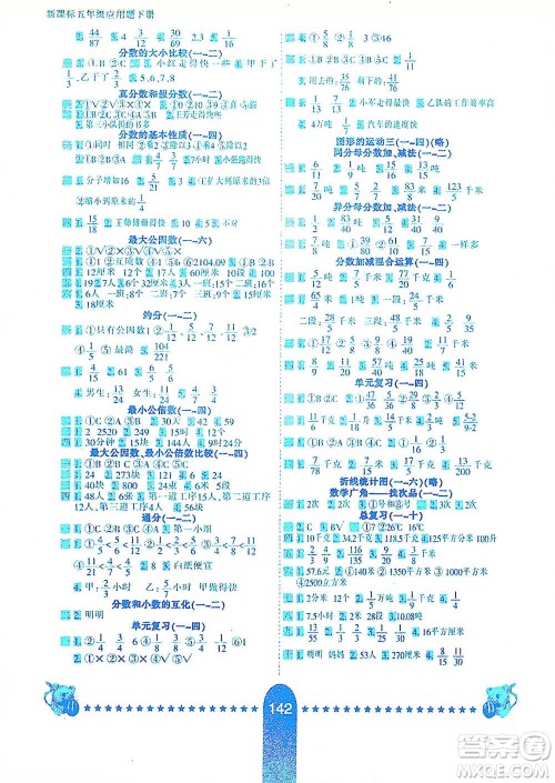 河北少年儿童出版社2021小学生10分钟应用题天天练五年级下册人教版参考答案