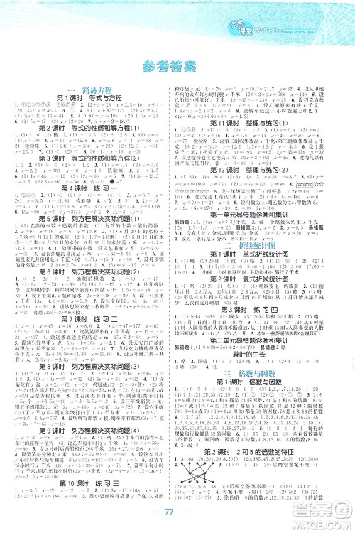 北方妇女儿童出版社2021金色课堂课时作业本五年级数学下册苏教版答案