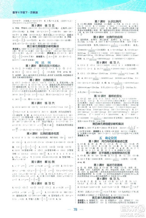 北方妇女儿童出版社2021金色课堂课时作业本六年级数学下册苏教版答案 北方妇女儿童出版社2021金色课堂课时作业本六年级数学下册苏教版答案