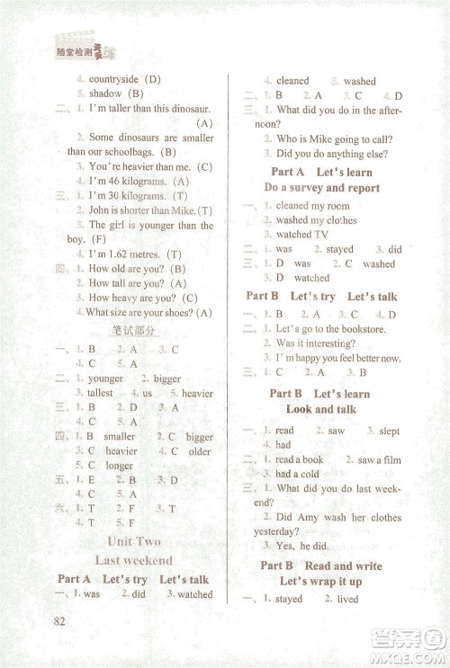 长春出版社2021随堂检测天天练英语六年级下册人教版答案 长春出版社2021随堂检测天天练英语六年级下册人教版答案