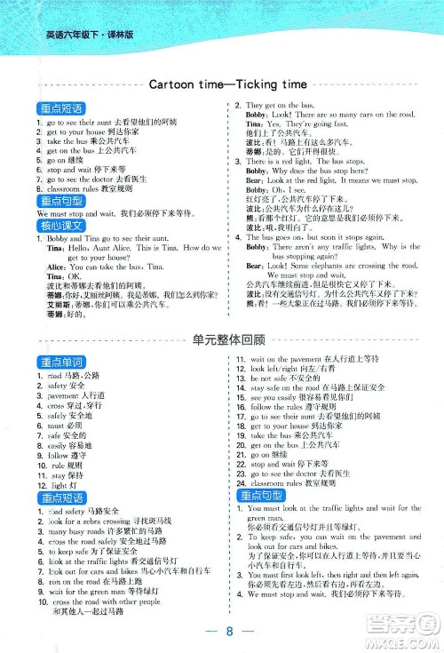 北方妇女儿童出版社2021金色课堂课时作业本六年级英语下册苏教版答案 北方妇女儿童出版社2021金色课堂课时作业本六年级英语下册苏教版答案