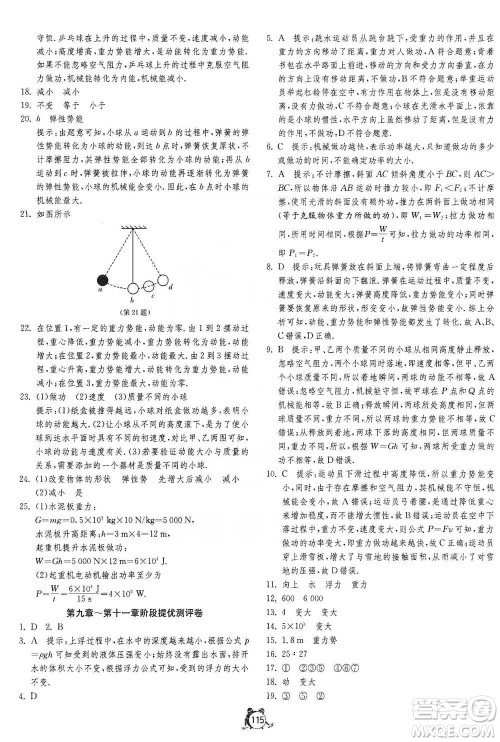 江苏人民出版社2021单元双测全程提优测评卷八年级下册物理人教版参考答案