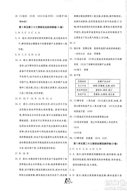 江苏人民出版社2021单元双测全程提优测评卷八年级下册生物学苏教版参考答案