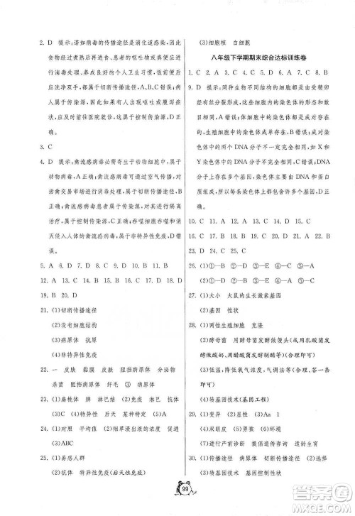 江苏人民出版社2021单元双测全程提优测评卷八年级下册生物学苏教版参考答案