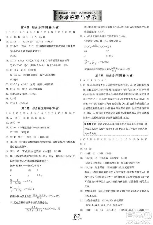 江苏人民出版社2021单元双测全程提优测评卷九年级下册化学沪教版参考答案 江苏人民出版社2021单元双测全程提优测评卷九年级下册化学沪教版参考答案