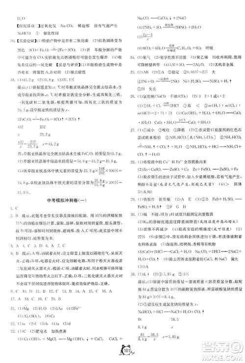 江苏人民出版社2021单元双测全程提优测评卷九年级下册化学沪教版参考答案