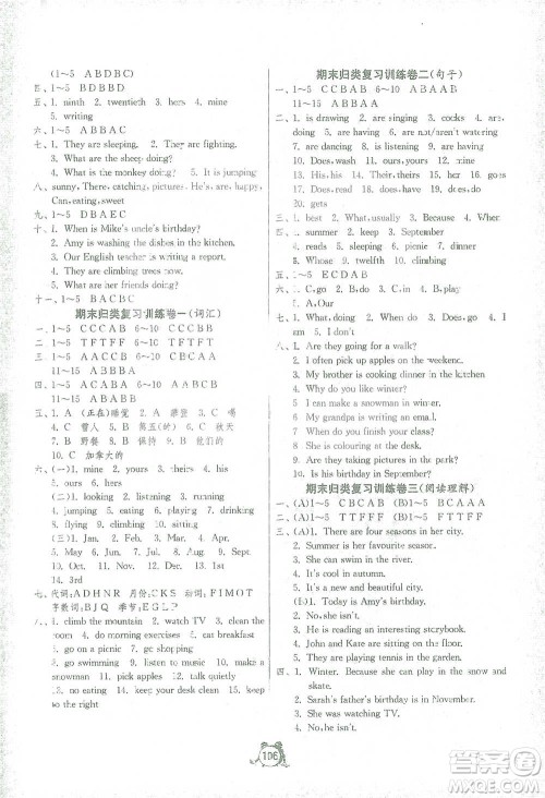 江苏人民出版社2021单元双测同步达标活页试卷五年级下册英语人教版参考答案