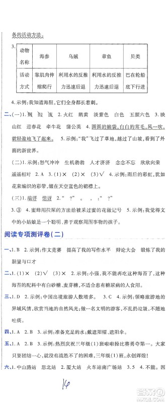 开明出版社2021期末100分冲刺卷三年级下册语文人教版参考答案