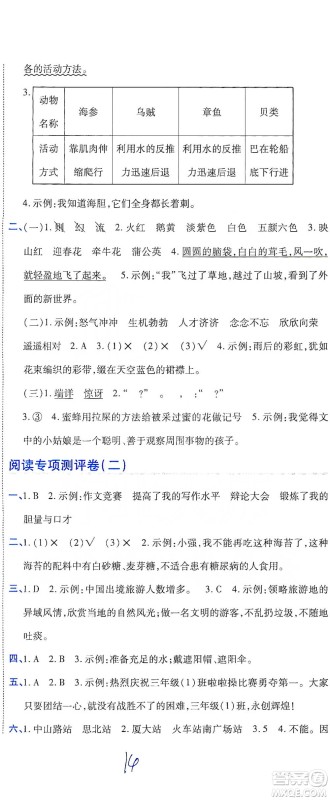 开明出版社2021期末100分冲刺卷三年级下册语文人教版参考答案