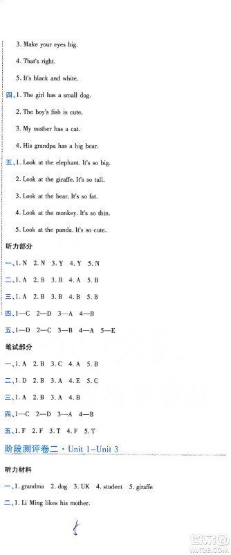 开明出版社2021期末100分冲刺卷三年级下册英语人教版参考答案