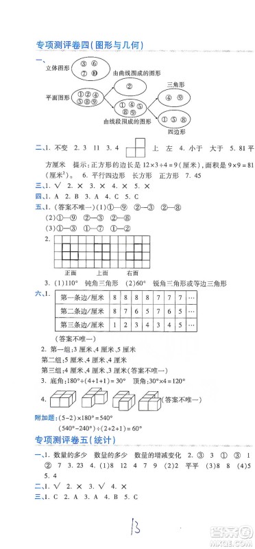 开明出版社2021期末100分冲刺卷四年级下册数学北师版参考答案 开明出版社2021期末100分冲刺卷四年级下册数学北师版参考答案