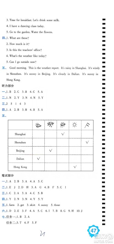 开明出版社2021期末100分冲刺卷四年级下册英语人教版参考答案