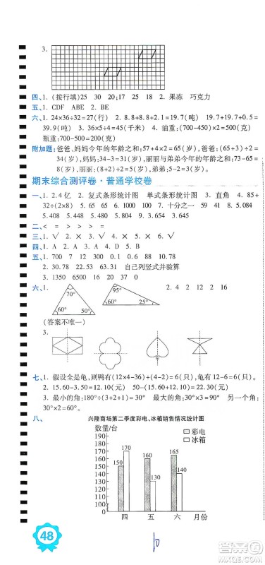 开明出版社2021期末100分冲刺卷四年级下册数学人教版参考答案 开明出版社2021期末100分冲刺卷四年级下册数学人教版参考答案
