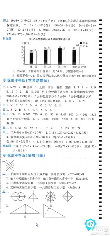 开明出版社2021期末100分冲刺卷四年级下册数学人教版参考答案 开明出版社2021期末100分冲刺卷四年级下册数学人教版参考答案