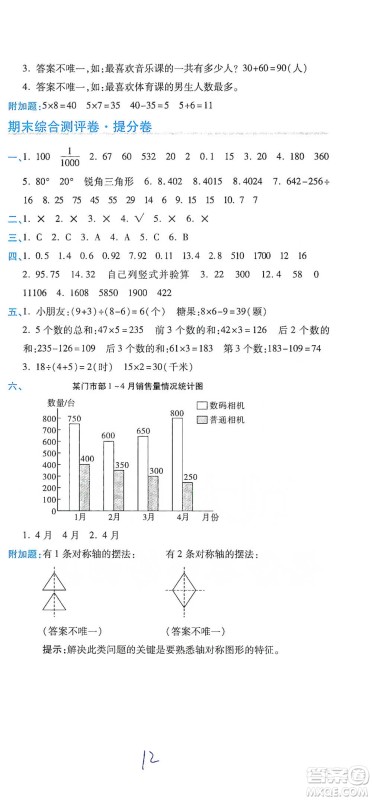 开明出版社2021期末100分冲刺卷四年级下册数学人教版参考答案 开明出版社2021期末100分冲刺卷四年级下册数学人教版参考答案