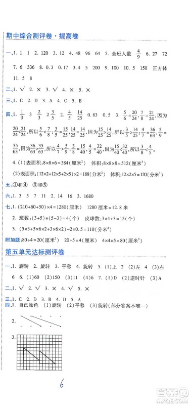 开明出版社2021期末100分冲刺卷五年级下册数学人教版参考答案