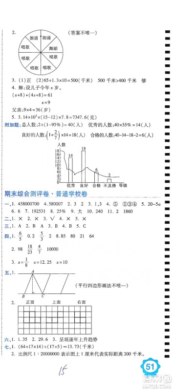 开明出版社2021期末100分冲刺卷六年级下册数学北师版参考答案
