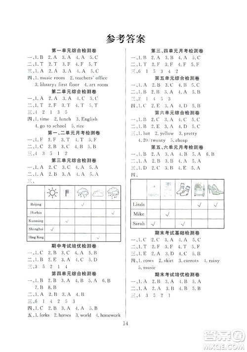 首都师范大学出版社2021黄冈四清卷听力训练英语三年级起点四年级下册RJ人教版答案