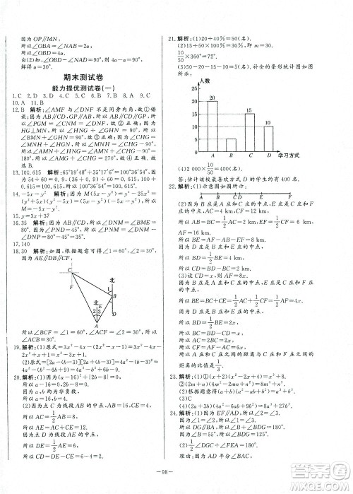 山东文艺出版社2021初中单元提优测试卷六年级数学下册鲁教版五四学制答案