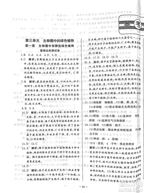 山东文艺出版社2021初中单元提优测试卷六年级生物下册鲁教版五四学制答案