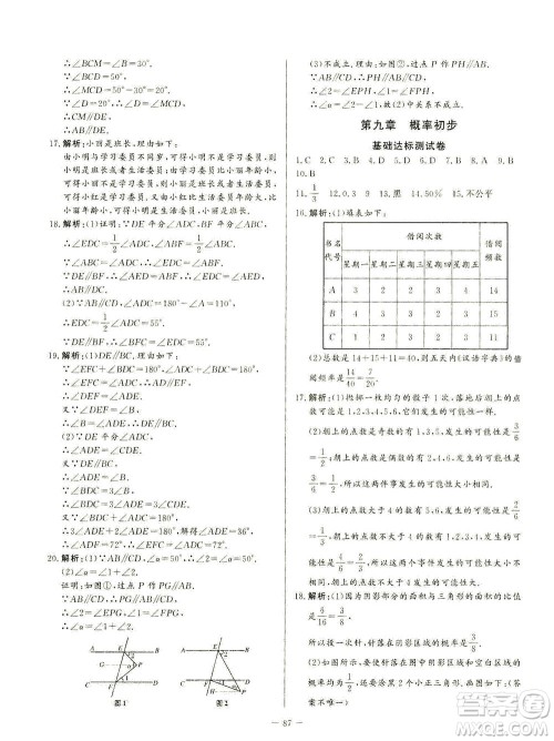 山东文艺出版社2021初中单元提优测试卷七年级数学下册鲁教版五四学制答案