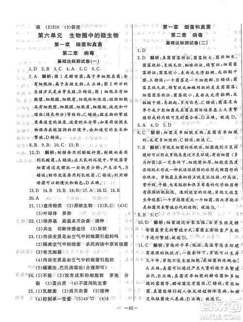 山东文艺出版社2021初中单元提优测试卷七年级生物下册鲁教版五四学制答案