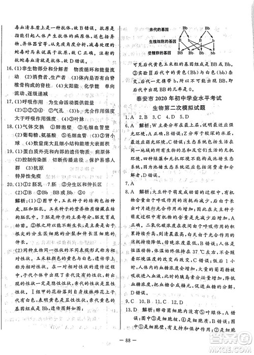 山东文艺出版社2021初中单元提优测试卷八年级生物下册鲁教版五四学制答案 山东文艺出版社2021初中单元提优测试卷八年级生物下册鲁教版五四学制答案