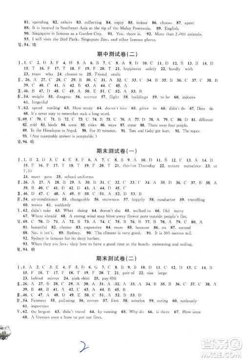 安徽人民出版社2021标准期末考卷六年级下册英语上海专用参考答案 安徽人民出版社2021标准期末考卷六年级下册英语上海专用参考答案