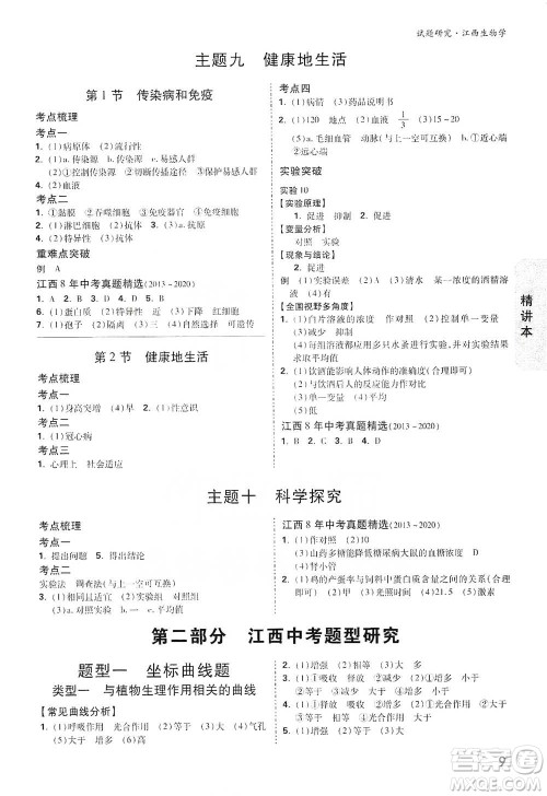新疆青少年出版社2021万唯中考试题研究生物学江西专版参考答案 新疆青少年出版社2021万唯中考试题研究生物学江西专版参考答案