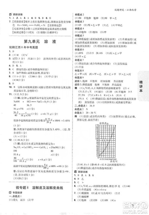 新疆青少年出版社2021万唯中考试题研究化学江西专版通用版参考答案