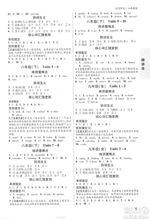 新疆青少年出版社2021万唯中考试题研究英语江西专版通用版参考答案 新疆青少年出版社2021万唯中考试题研究英语江西专版通用版参考答案