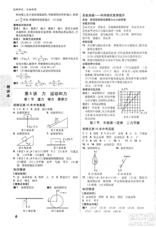 新疆青少年出版社2021万唯中考试题研究物理云南专版通用版参考答案