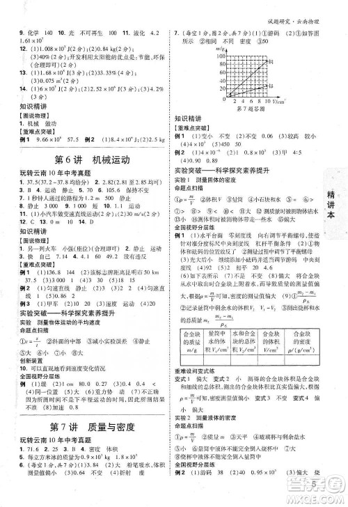 新疆青少年出版社2021万唯中考试题研究物理云南专版通用版参考答案 新疆青少年出版社2021万唯中考试题研究物理云南专版通用版参考答案