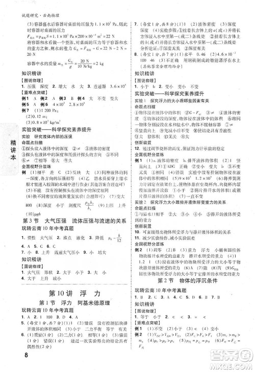 新疆青少年出版社2021万唯中考试题研究物理云南专版通用版参考答案 新疆青少年出版社2021万唯中考试题研究物理云南专版通用版参考答案