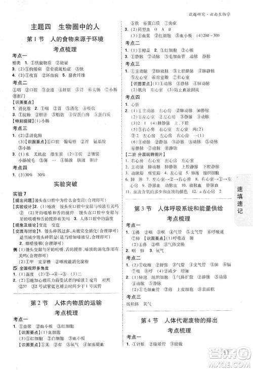 新疆青少年出版社2021万唯中考试题研究生物学云南专版通用版参考答案