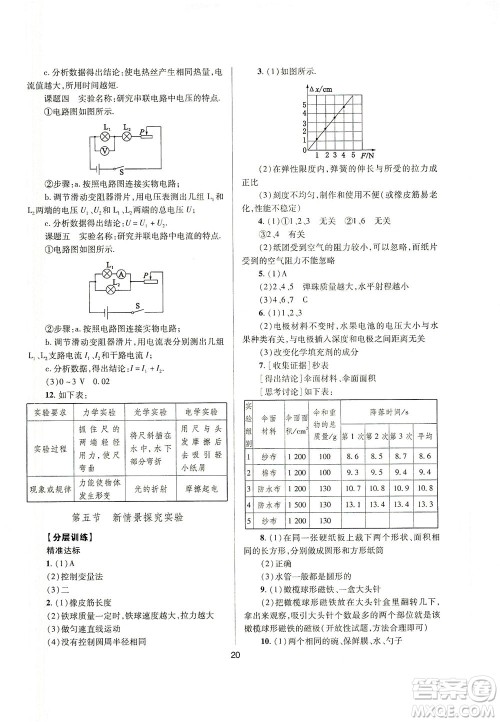 山西教育出版社2021山西省中考指导物理人教版答案 山西教育出版社2021山西省中考指导物理人教版答案