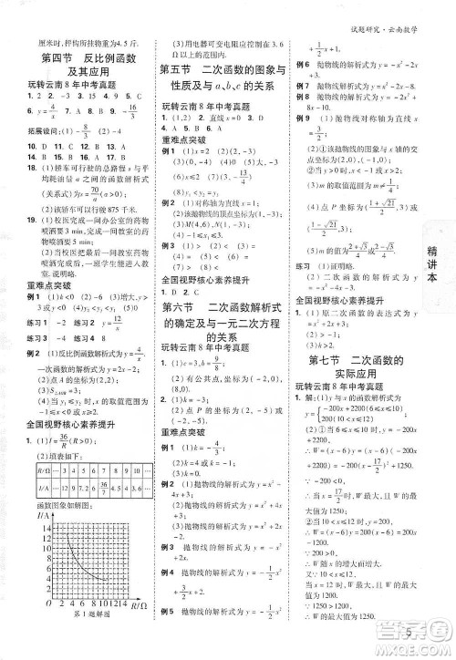 新疆青少年出版社2021万唯中考试题研究数学云南专版通用版参考答案