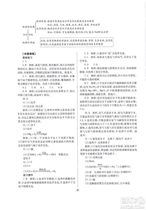 山西教育出版社2021山西省中考指导化学人教版答案 山西教育出版社2021山西省中考指导化学人教版答案