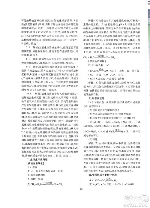 山西教育出版社2021山西省中考指导化学人教版答案 山西教育出版社2021山西省中考指导化学人教版答案