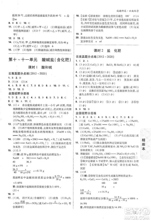 新疆青少年出版社2021万唯中考试题研究化学云南专版通用版参考答案