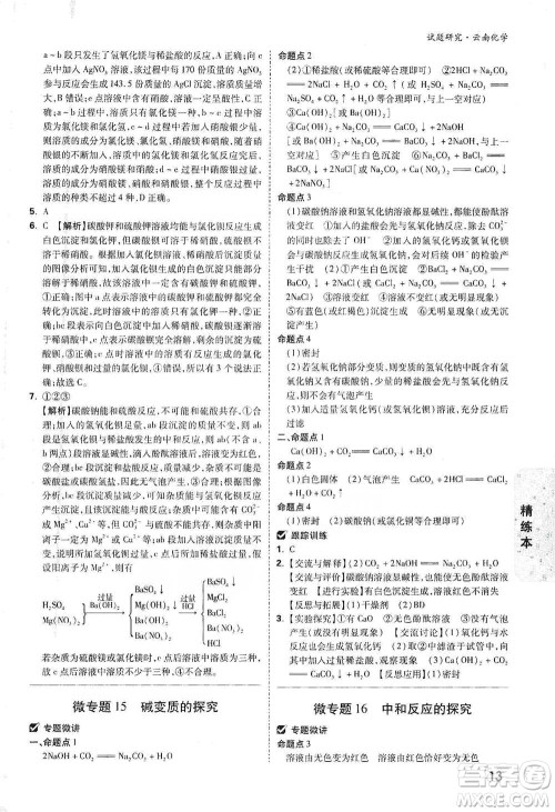 新疆青少年出版社2021万唯中考试题研究化学云南专版通用版参考答案