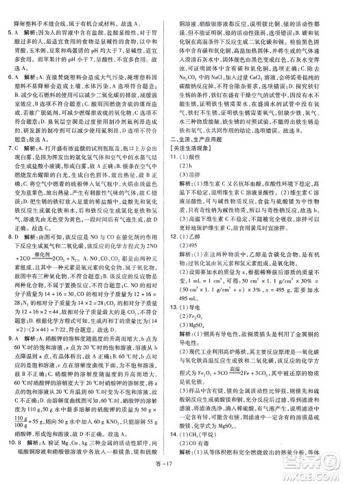 山西教育出版社2021金点名卷山西省中考训练卷化学人教版答案 山西教育出版社2021金点名卷山西省中考训练卷化学人教版答案