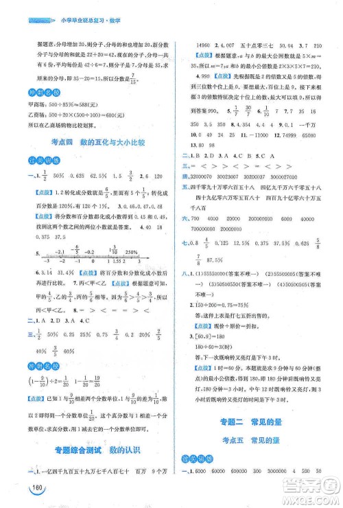 安徽教育出版社2021小学毕业班总复习数学参考答案