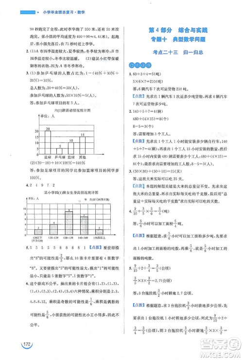 安徽教育出版社2021小学毕业班总复习数学参考答案