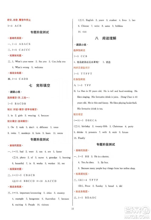 江苏人民出版社2021实验班小学毕业总复习英语人教版参考答案