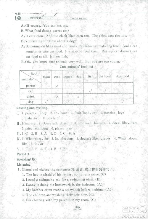 上海大学出版社2021教材金练四年级下册英语N版上海牛津版参考答案