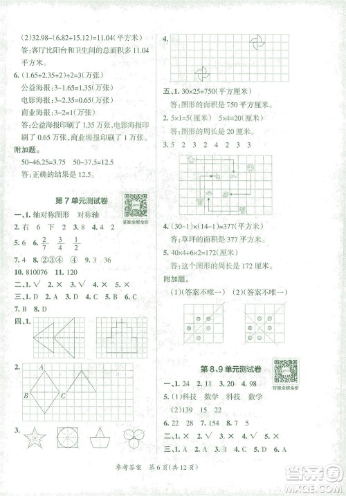 陕西师范大学出版总社有限公司2021小学学霸单元期末标准卷数学四年级下RJ人教版答案