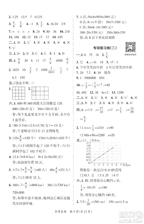 陕西师范大学出版总社有限公司2021小学学霸单元期末标准卷数学六年级下BS北师版答案